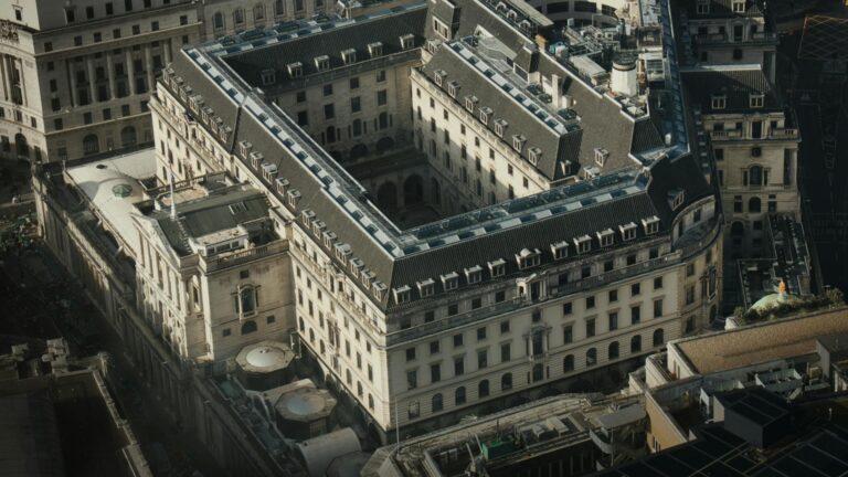 Overhead image of the Bank of England contrasts the myth that we're broke