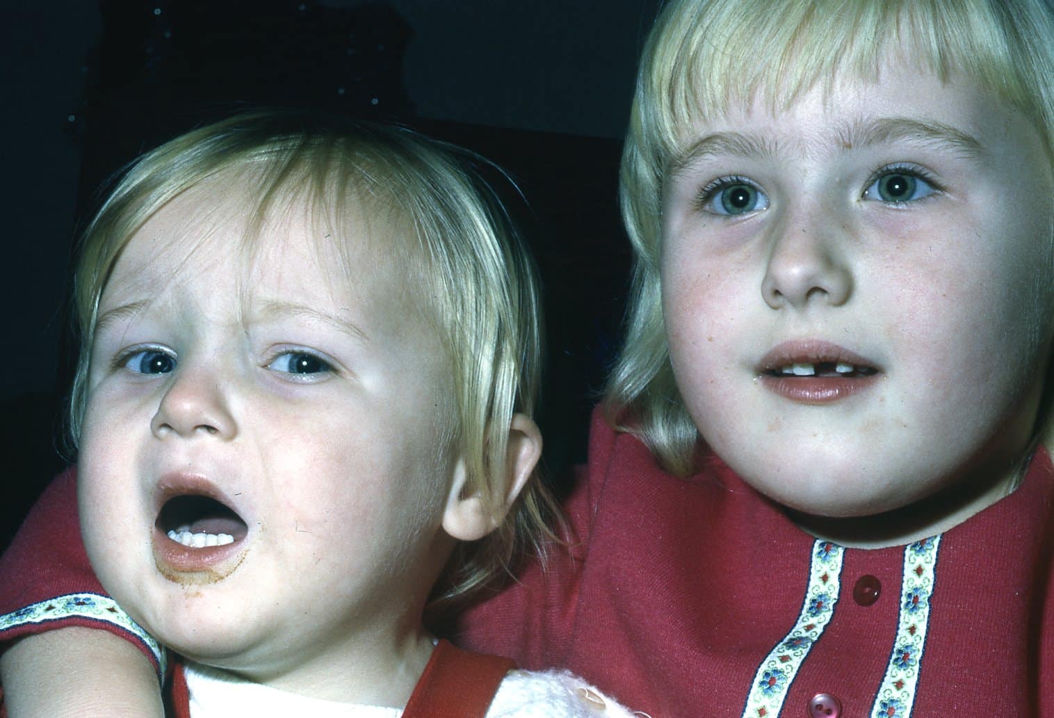 Mark V Denton as a young child. He seems somewhat distressed by his sister's arm around him