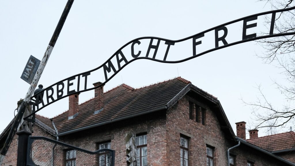 Work will set you free sign at concentration camp